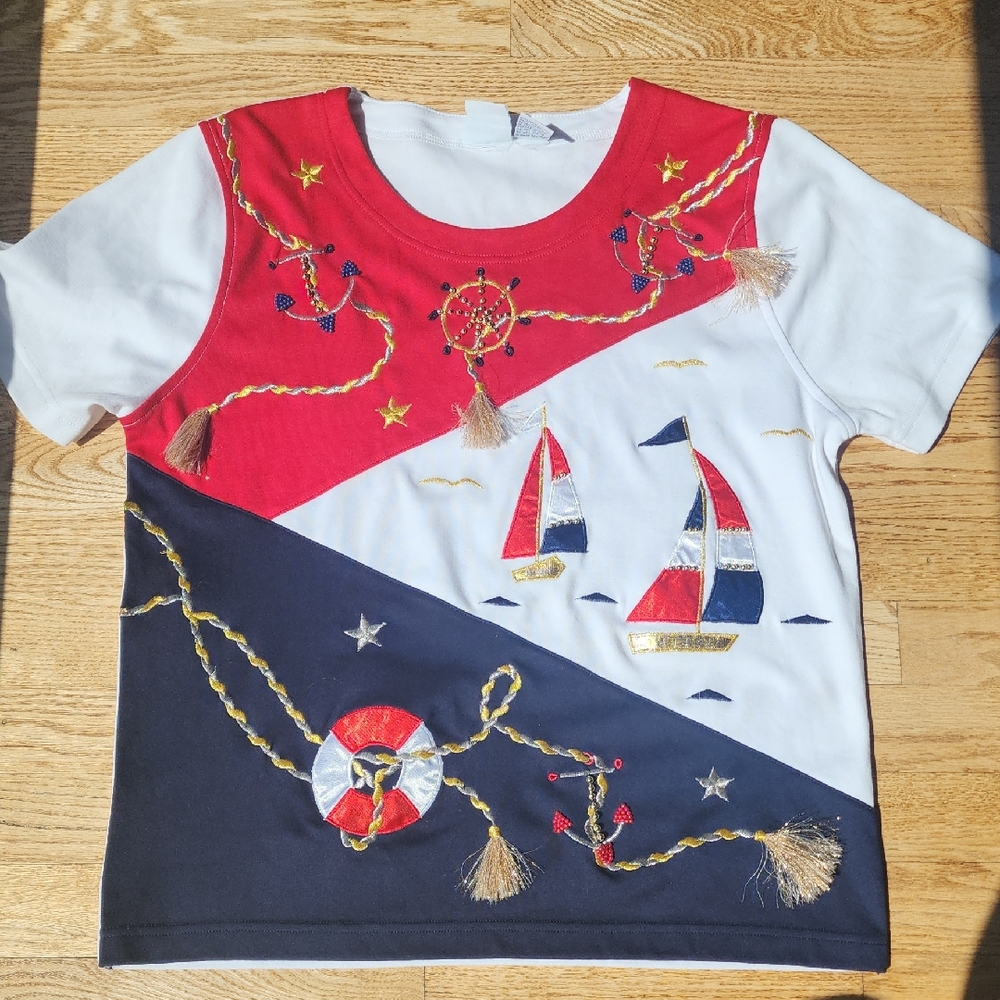 (M) Princess Cruises Nautical Adventure Women's Tee - Red, White,& Blue Gold